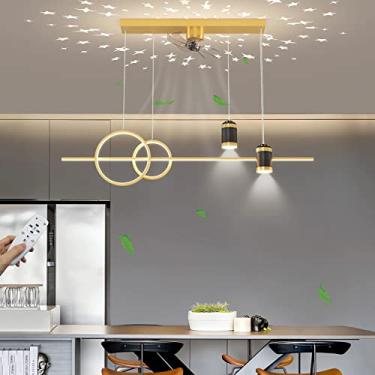 Imagem de Ventilador de teto com iluminação 50W Moderno Regulável LED Sala de jantar Lâmpadas giratórias Luzes pendentes silenciosas com ventilador e controle remoto Mesa de jantar Luminária pendente