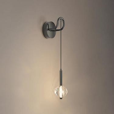 Imagem de Luminária de parede de cristal moderna de meados do século, luminária de parede linear LED preta, 3000K, bola de vidro branca quente, barra de luz de parede longa, luminária de cabeceira par