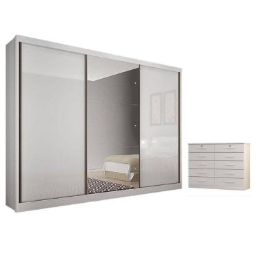 Imagem de Guarda Roupa Casal Duna e Gaveteiro Milão com Chave Neve - Novo Horizonte