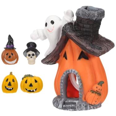 Imagem de HEALEEP 5 peças de decorações de aquário de Halloween, conjunto de enfeites de abóbora de resina, acessórios de aquário de cores sortidas para decoração de aquário de férias, 12 x 6 x 6 cm