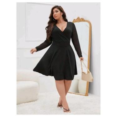 Imagem de Vestido curto genérico semi alargado preto plus size - Lightbek Offici