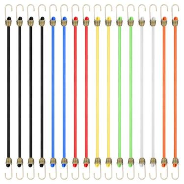 Imagem de 16 peças de mini cordas elásticas com ganchos, 25,4 cm multicoloridas curtas pequenas cordas elásticas com ganchos para bagagem, suporte de teto, pendurar ao ar livre, lona, bicicleta, acampamento