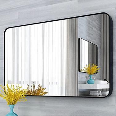 Imagem de LIFOND Espelho de banheiro montado na parede retangular sem furos espelho de parede, espelho decorativo de canto arredondado, espelho de banheiro com moldura de alumínio espelho de decoração de parede
