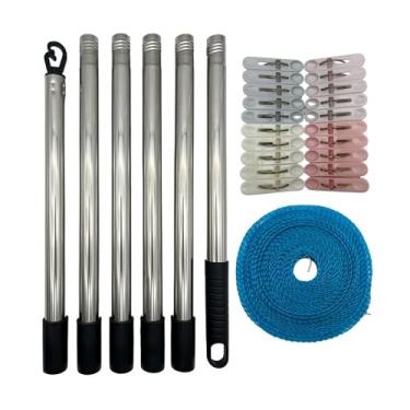 Imagem de WeiLaiKeQi Kit de cabideiro para roupas, acessório para varais de secagem de roupas de alta resistência, gancho para roupas de alto alcance para pendurar roupas, 6 Seção
