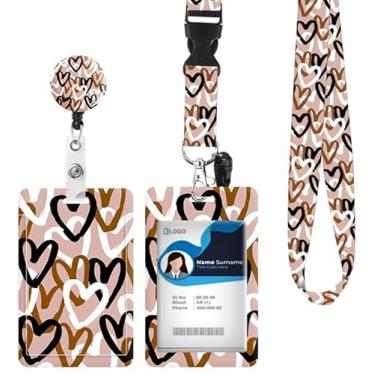 Imagem de Porta-crachá de identificação com cordão retrátil e chaveiro, carretel de crachá com clipe de mosquetão giratório, corações românticos, fofos, crachás, crachás, crachás, protetor de identidade, clipes