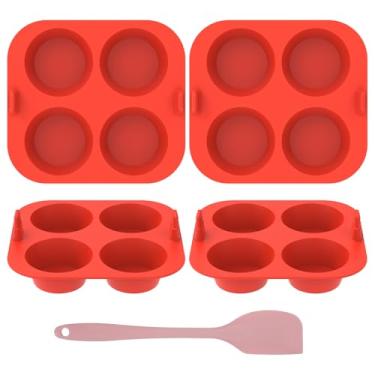 Imagem de 4 formas de muffin para fritadeira a ar, 4 cavidades, antiderrapante, silicone para cupcake, bandeja de muffin de liberação fácil para micro-ondas, geladeira e freezer (estilo-1)