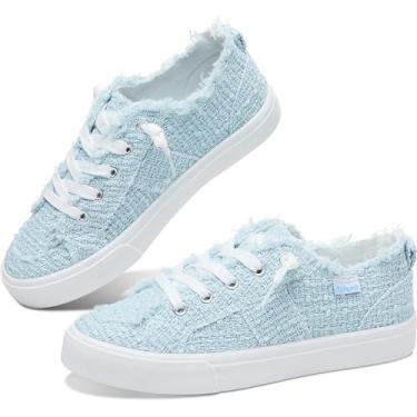 Imagem de Obtaom Tênis feminino Play Fashion branco lavado e lona leopardo sem cadarço, Azul claro, 37