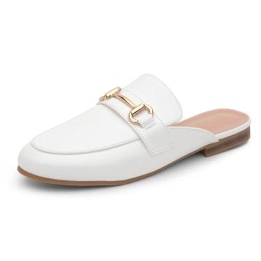 Imagem de Shoe Land Mules for Women – Slip-On Mules & Flats Shoes com fivela, bico redondo fechado | Mocassins sem costas, chinelos de vestido de negócios e sapatos casuais confortáveis para trabalho, Branco