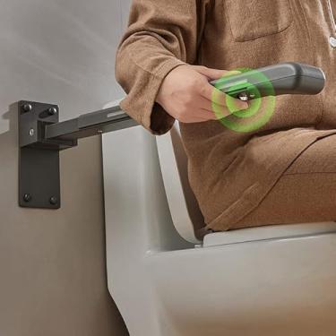 Imagem de 2 peças, trilhos dobráveis suspensos, corrimão de segurança montado na parede, trilho dobrável para vaso sanitário, alças com anel luminoso e sirene