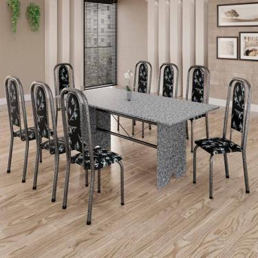 Imagem de Conjunto De Mesa Tubular 8 Cadeiras 180x75cm Mart Prata Com Tampo Em Granito Ocre Letícia 071 - Tudo De Móveis Botanic Bege