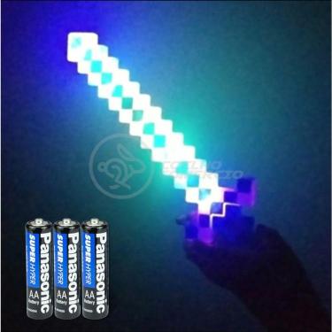 Imagem de Kit Brinquedo Espada Pixel Minecraft 58cm C/Som Luz+3 Pilhas