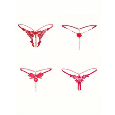 Imagem de KIT 4 Tangas Florais com Pérolas Lingerie Sexy ElaShopp