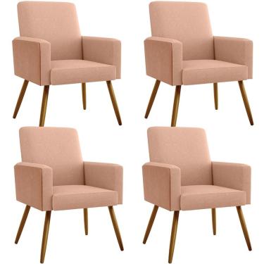 Imagem de Kit 04 Poltronas Decorativa Maria W01 Pés Palito Linho Rosê Couríssimo Camel - Lyam Decor