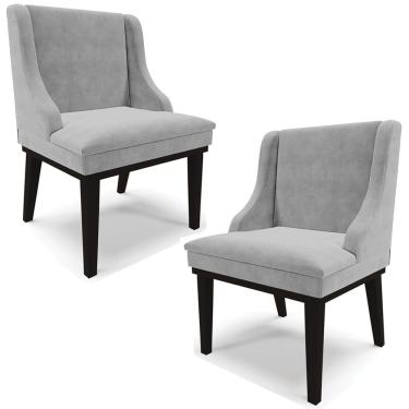 Imagem de Kit 2 Poltronas Decorativas Base Fixa de Madeira Firenze Suede Cinza/Preto - Gran Belo
