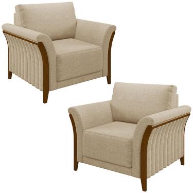 Imagem de Kit 2 Poltronas Decorativas Pés em Madeira Market Linho Bege - Gran Belo