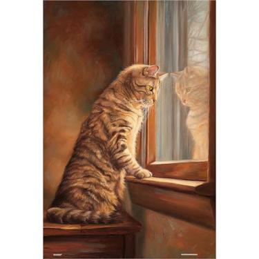 Imagem de PieceRelax Quebra-cabeças de plástico para adultos 504 peças - Lucie Bilodeau - Espiando pela janela Jogos de mesa e presentes mais satisfatórios, sem necessidade de tapete de quebra-cabeça [U1054]