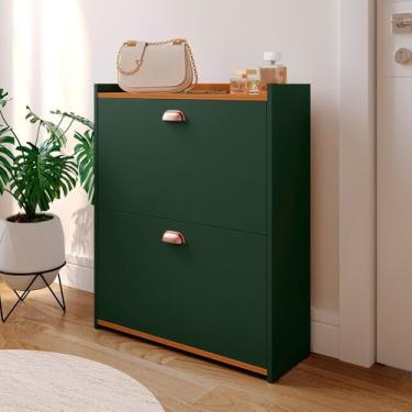 Imagem de Sapateira Vertical Porta Sapatos Retrô Gavetas Basculante Prateleira Interna Organizadora - RPM(Closet - Verde/Cedro)