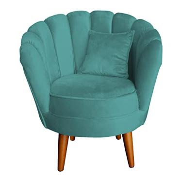 Imagem de Poltrona Decorativa Pétalas de Flor, Veludo, Design Clássico, Pés Palito, para Sala de Estar, Recepção e Quarto, (Azul Turquesa)
