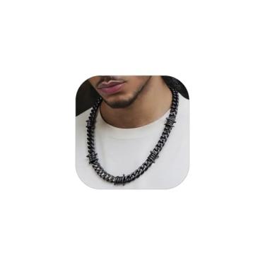 Imagem de ChainsHouse Colar de arame farpado punk espinhos corrente para homens e mulheres, 6 mm de largura aço inoxidável/metal preto/joias hiphop rock banhado a ouro 18 K, 45 a 56 cm, 20 Inches, Aço