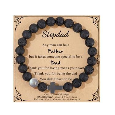 Imagem de Pulseiras inspiradoras de aniversário e Natal Dia dos Namorados para ele, filho, neto, pedra da lua, pedra da lua, pedra vulcânica, Stretchable(7.3''-9''), Pedra, Sem Pedra Preciosa