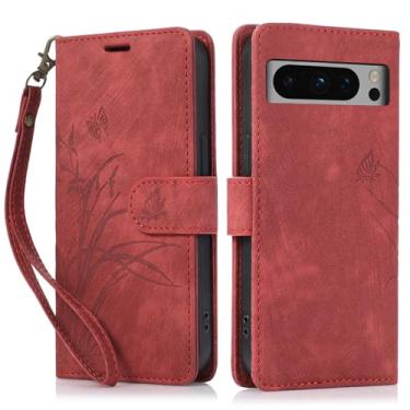 Imagem de Capa carteira para Google Pixel 8 Pro, capa de telefone de couro com padrão de borboleta de orquídea com 3 compartimentos para cartão e 1 compartimento para dinheiro, fivela magnética à prova de