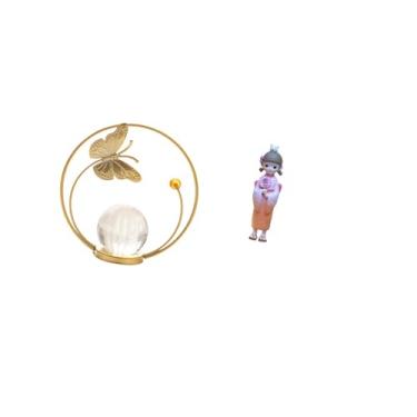 Imagem de Fenteer Bola de Cristal Escultura de Metal Estatueta Estátua Suporte Ornamento para Corredor Lareira Quarto Sala Estar Escritório Resina Asiática Kabuki Quimo