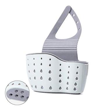 Imagem de EC ELEGANTCHARM Suporte de esponja de silicone para pia de cozinha, suporte de sabão de plástico para pendurar com alça ajustável com orifícios de drenagem para secar