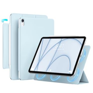 Imagem de GKABXY Capa para iPad Air 11 polegadas M2 (2024), iPad Air 6ª/5ª/4ª geração (2024/2022/2020), acessório magnético potente, capa fina com suporte de três dobras, suporta Pencil Pro e Pencil USB-C (azul