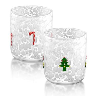 Imagem de cedarol Conjunto de 2 peças de copos de suco de ícone de Natal, 473 ml, bengala doce e árvore de Natal, copo de vidro para beber suco sem haste, vinho, água, copo de café para presente de festa de fim