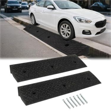 Imagem de Rampas de meio-fio para entrada de veículos - PLSER 4" Rampa de borracha para meio-fio, capacidade de 7.700 lbs/3,5 toneladas. Rampas para moto, carro, bicicleta e cadeira de rodas, 2 peças
