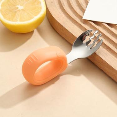 Imagem de Garfos de aço inoxidável, garfo de alimentação de 11,5 cm com alça de silicone, suave e fácil de limpar, forte e durável, pequeno e portátil.