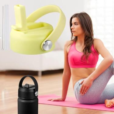 Imagem de Tampa de canudo para Hydro Flask boca larga 32 1,134 g, tampas de canudo com alça flexível e canudos compatíveis com HydroFlask, tampa esportiva flexível de substituição, topo de boca larga 32 1,134 g