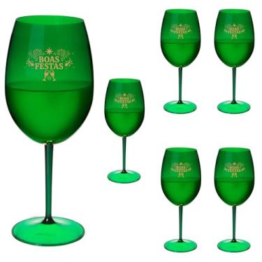 Imagem de Taças Vinho Acrílico 600ml Boas Festas Taça Vinho 6pçs (VERDE ESMERALDA)