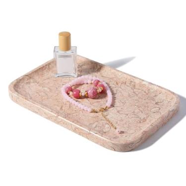 Imagem de Koville Bandeja organizadora de mármore de 30,5 x 20,3 cm para cômoda de cozinha de bancada, banheiro e cozinha, prato de joias decorativo retangular para cosméticos, perfume, bugiganga (rosa)