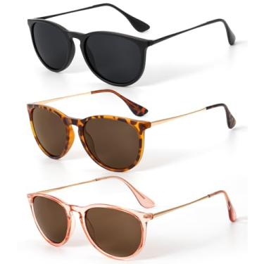 Imagem de Óculos de sol polarizados para mulheres, óculos de sol femininos polarizados para compras, dirigir, festa, pacote com 2, Preto/cinza + tartaruga/marrom + rosa/marrom