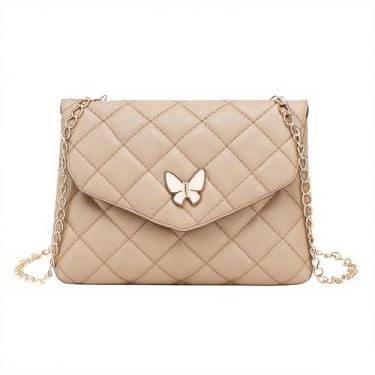 Imagem de Bolsa tiracolo acolchoada feminina moderna bolsa de ombro borboleta bolsa transversal carteira de telefone com corrente designer bolsas, Damasco, Damasco