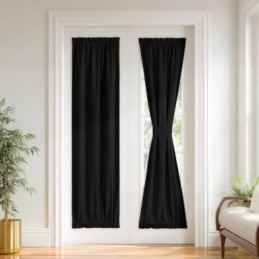 Imagem de PONY DANCE Cortina de porta francesa para porta de pátio de vidro frontal, 100% blackout com bolso duplo para varão, cortinas de cozinha de privacidade, escurecimento da sala, cobertura de janela com
