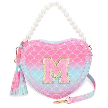 Imagem de Luchike Bolsa de presente infantil para meninas – Bolsa tiracolo de coração para meninas, bolsa tiracolo para princesa, ombro para presente de aniversário, Sereia, M