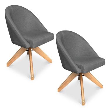 Imagem de Kit 02 Poltronas Cadeira Giratória Bela Linho Grafite Base De Madeira - Pallazio