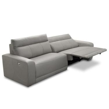 Imagem de Sofá 3 Lugares Rettrátil Reclinável Elétrico 224cm Mazi L06 Couro Cinz