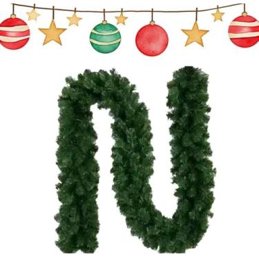 Imagem de Festão de Natal Fleível Aramado 2,70m x 25cm 300 Galhos Densos Guirlanda Natalina Flexível Premium Decoração Escadas Lareiras Portas e Mesas