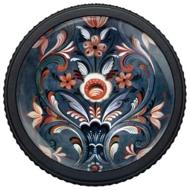 Imagem de Artinhand Pacote com 4 maçanetas de armário de cozinha estilo folclórico norueguês Rosemaling maçanetas redondas de alumínio preto fosco serrilhadas de orifício único puxadores de porta de armário de