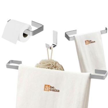Imagem de Kit de Acessórios para Banheiro Quadrado Polido 4 Peças Com Dupla Fixa