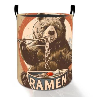 Imagem de Cesto de roupa suja engraçado com urso ramen para meninos, meninas, crianças e adultos, caixa de armazenamento de roupas Oxford dobrável à prova d'água, organizador de alimentos de macarrão retrô fofo