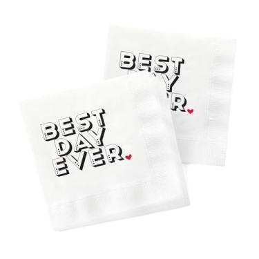 Imagem de Hortense B. Hewitt Pacote com 50 guardanapos de papel decorados em negrito para coquetéis/bolo Best Day Ever 3-Ply, 12 cm (dobrado)
