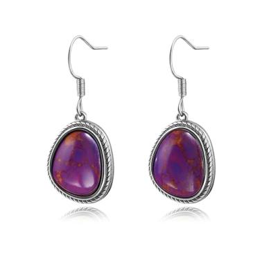 Imagem de Brincos femininos de quartzo rosa/ônix preto/turquesa de cobre, turquesa, brincos de aço inoxidável com pingente de pedra preciosa, Aço inoxidável, turquesa sintética