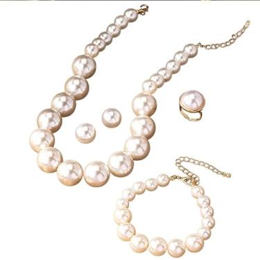 Imagem de Conjunto de joias vintage de inspiração francesa de 5 peças - Colar elegante, pulseira, brincos e anel para mulheres - Acessórios de moda sexy e fofos para casamentos, estilo luxuoso, 39——6.5cm