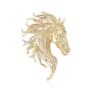 Imagem de Dreuyet Broche de cavalo traje de corrida de cavalos broche de lapela para mulheres homens strass ouro antigo cavalo animal broche roupas acessórios joias, Middle, Latão, Sem Pedra Preciosa
