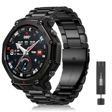 Imagem de CeiLarv Pulseira de relógio de metal para Amazfit T-Rex 3 Pro de 48 mm, pulseira de substituição de aço inoxidável lindamente polido para Amazfit T-Rex 3 Pro de 48 mm - preta