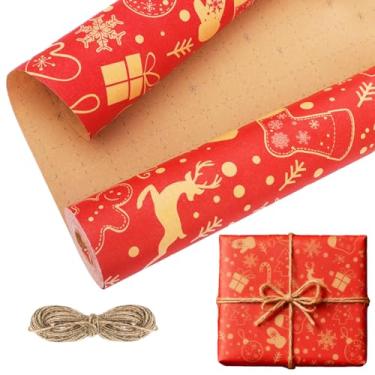 Imagem de CAKKVDE Papel de embrulho de Natal – Embrulho de presente ecológico para feriados, aniversários e ocasiões especiais (vermelho)